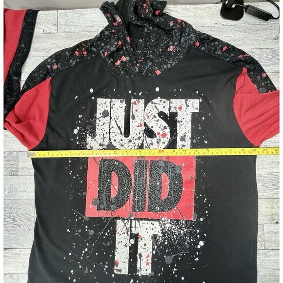 Just Did It All Over Print Nike Parody Red Black Graphic Hoodie Shirt L*REPAIR - Picture 6 of 10